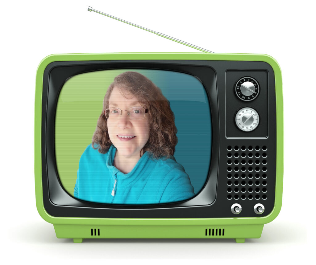 Christina M Peterson framed by vintage TV